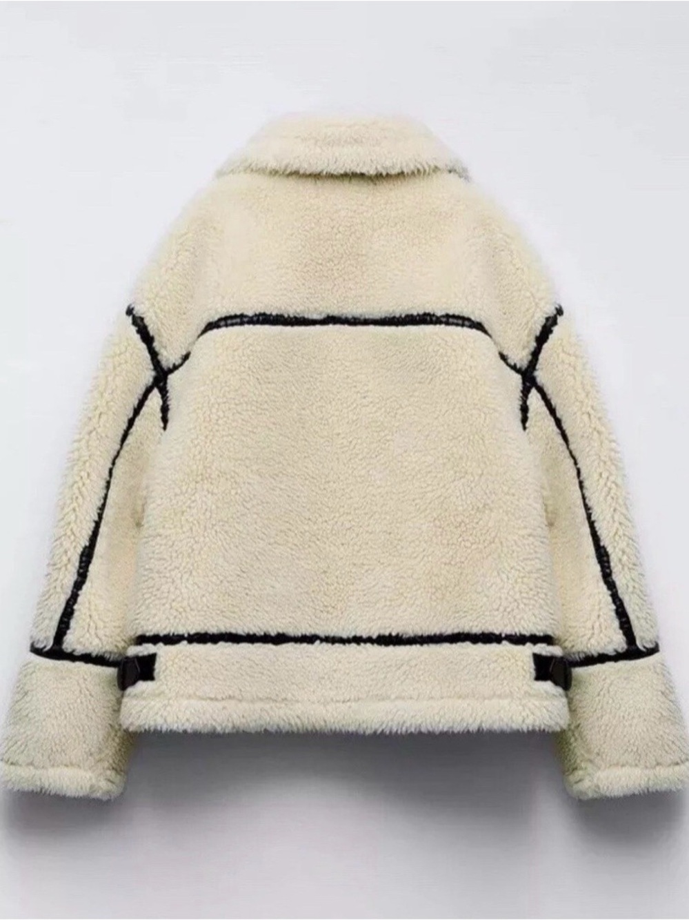 NWOT Zara Ecru Faux Shearling Aviator Moto Oversized Coat Jacket XS - Picture 4 of 11